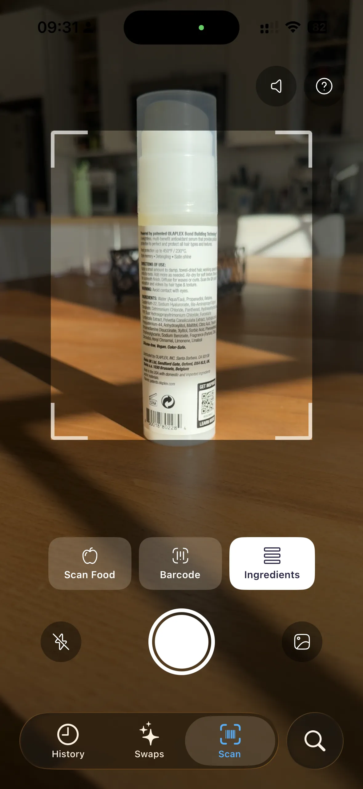 Scanning an ingredient label on a product